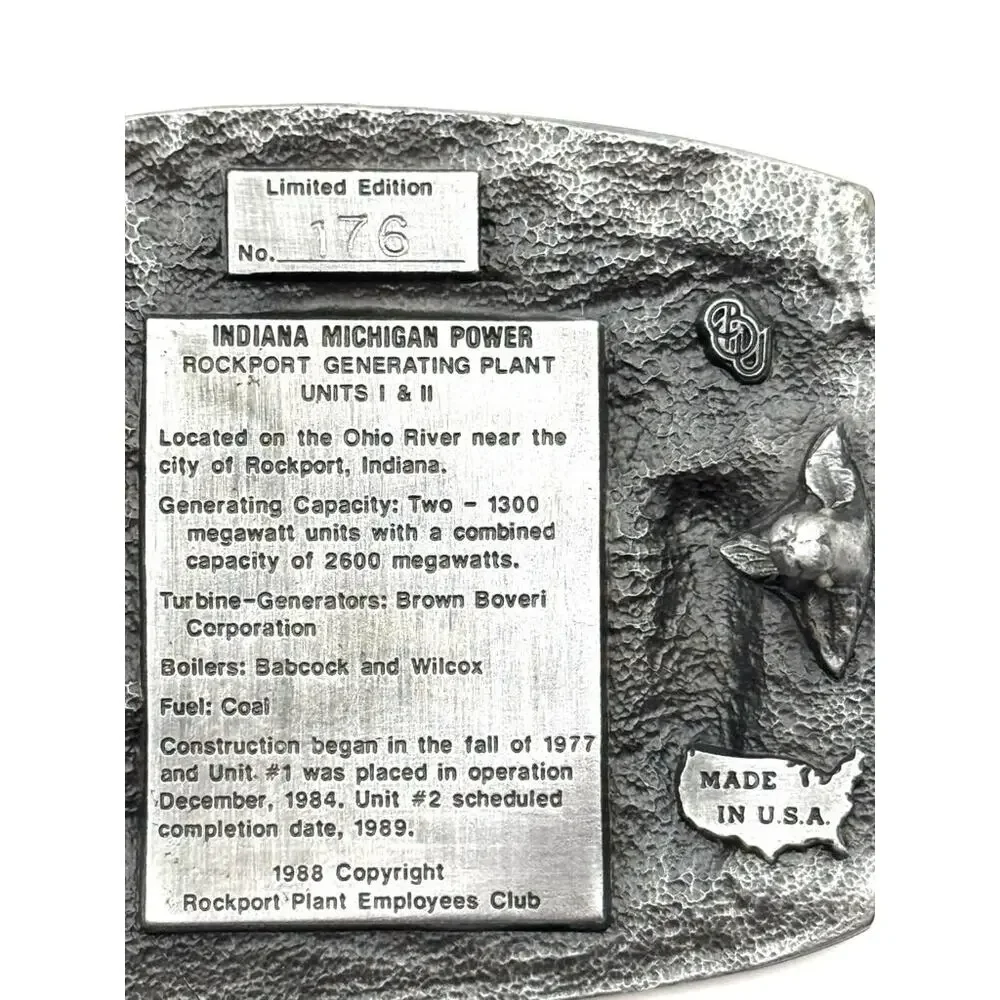 Indiana Michigan Power Rockport Plant Limited Edition No 176 Belt Buckle